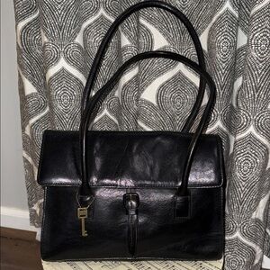 Fossil Black Leather Shoulder Bag/ Tote